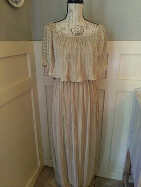 NWT BALTICBORN Pleated Long Champagne Gold Dress Sz L